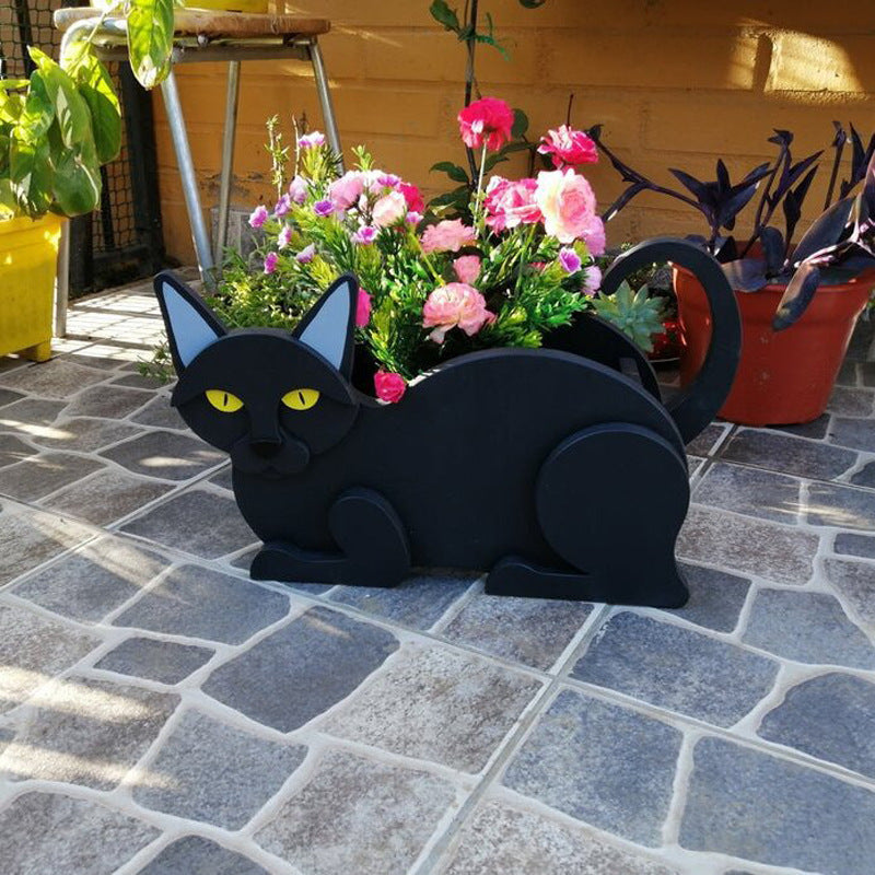 Caja de flores para gatos con decoración de jardín