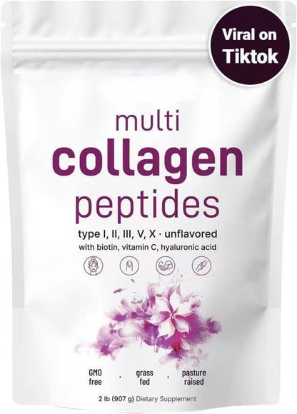 Péptidos múltiples de colágeno en polvo, ácido hialurónico, biotina y vitamina C