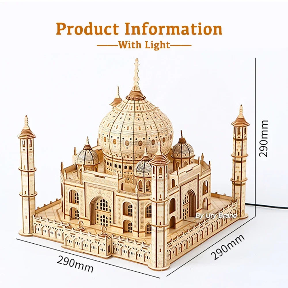 Castillo real de madera Taj Mahal de la casa del rompecabezas 3D con la asamblea ligera 