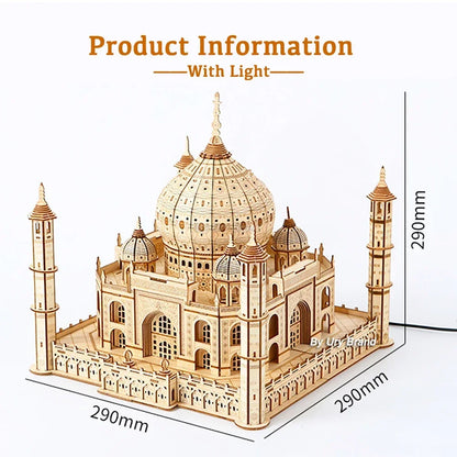 Castillo real de madera Taj Mahal de la casa del rompecabezas 3D con la asamblea ligera 