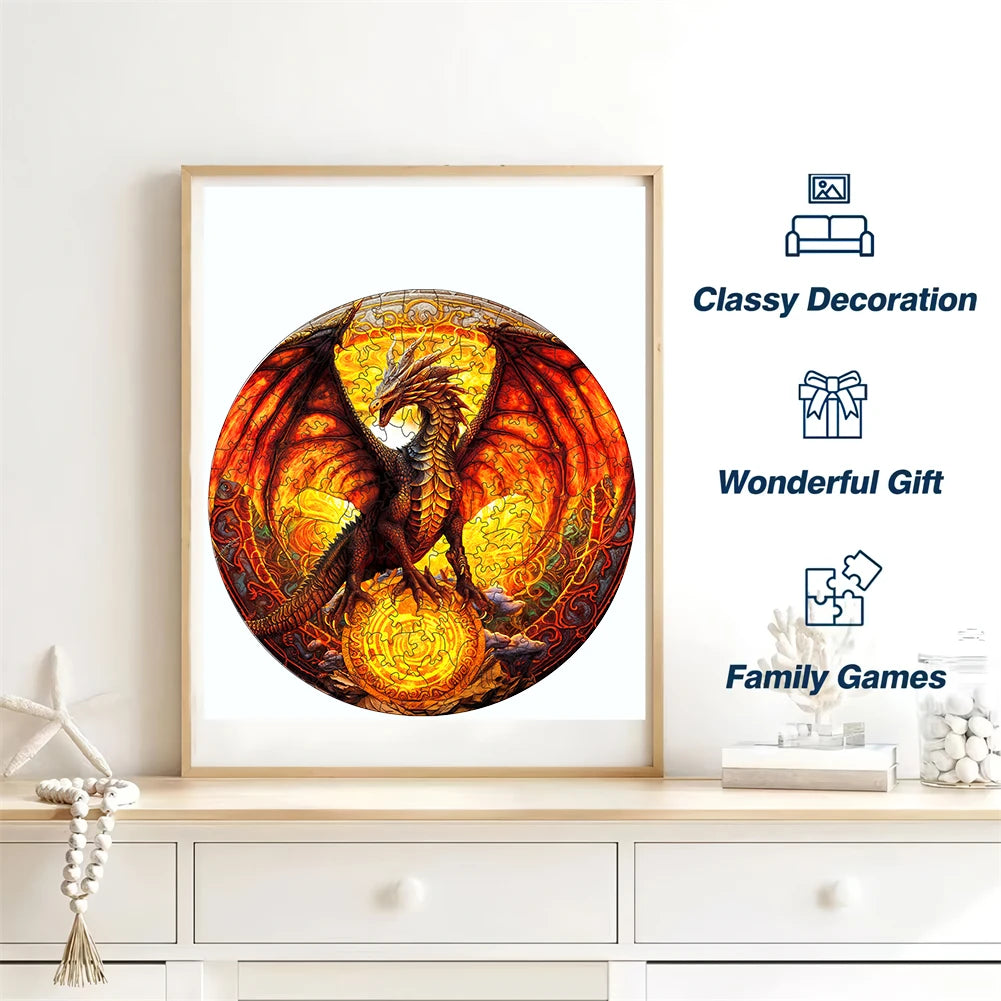 Wooden Fiery Dragon Jigsaw Puzzle 3D