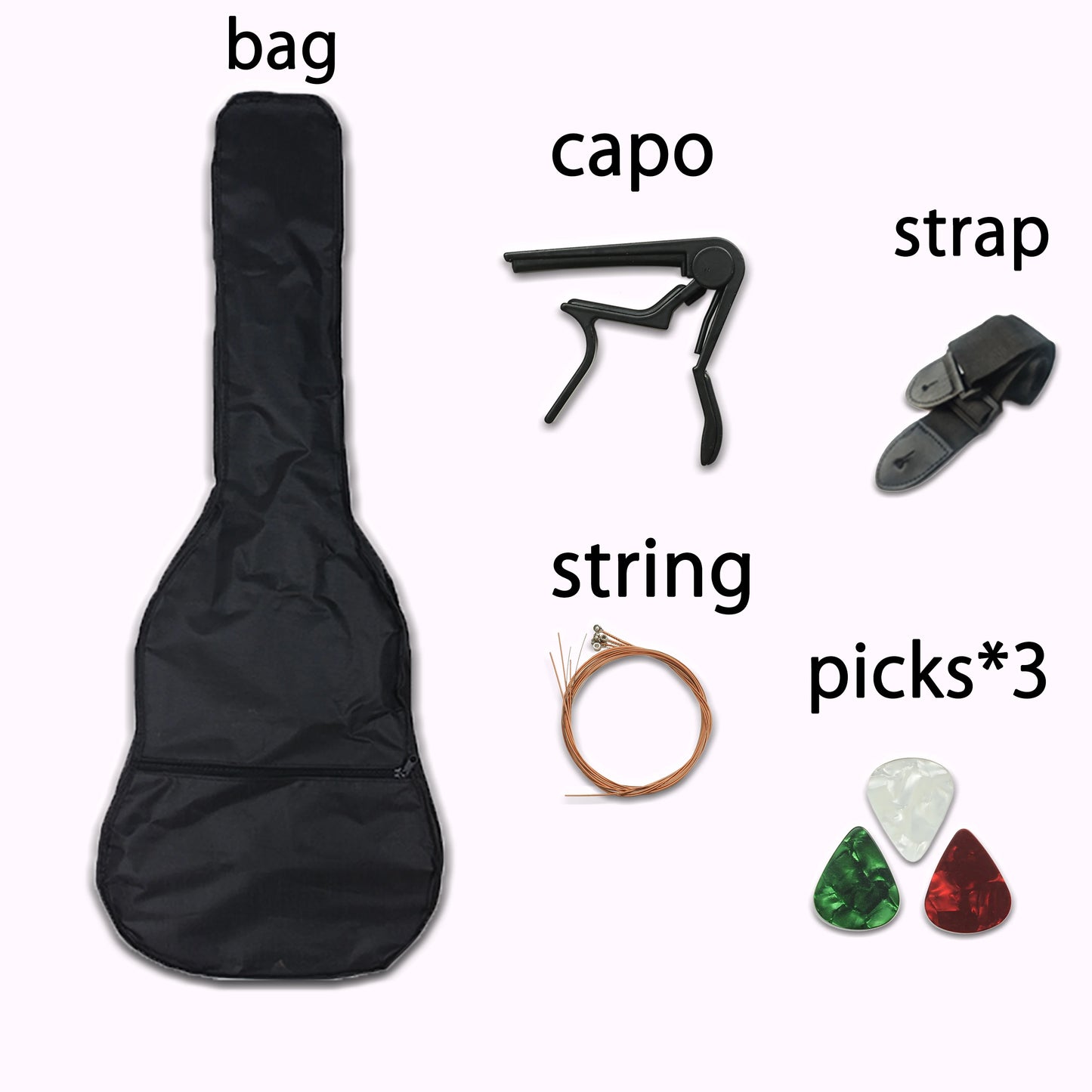 38 Inch Acoustic Guitar for Travel with Picks, Bag, and Steel Strings