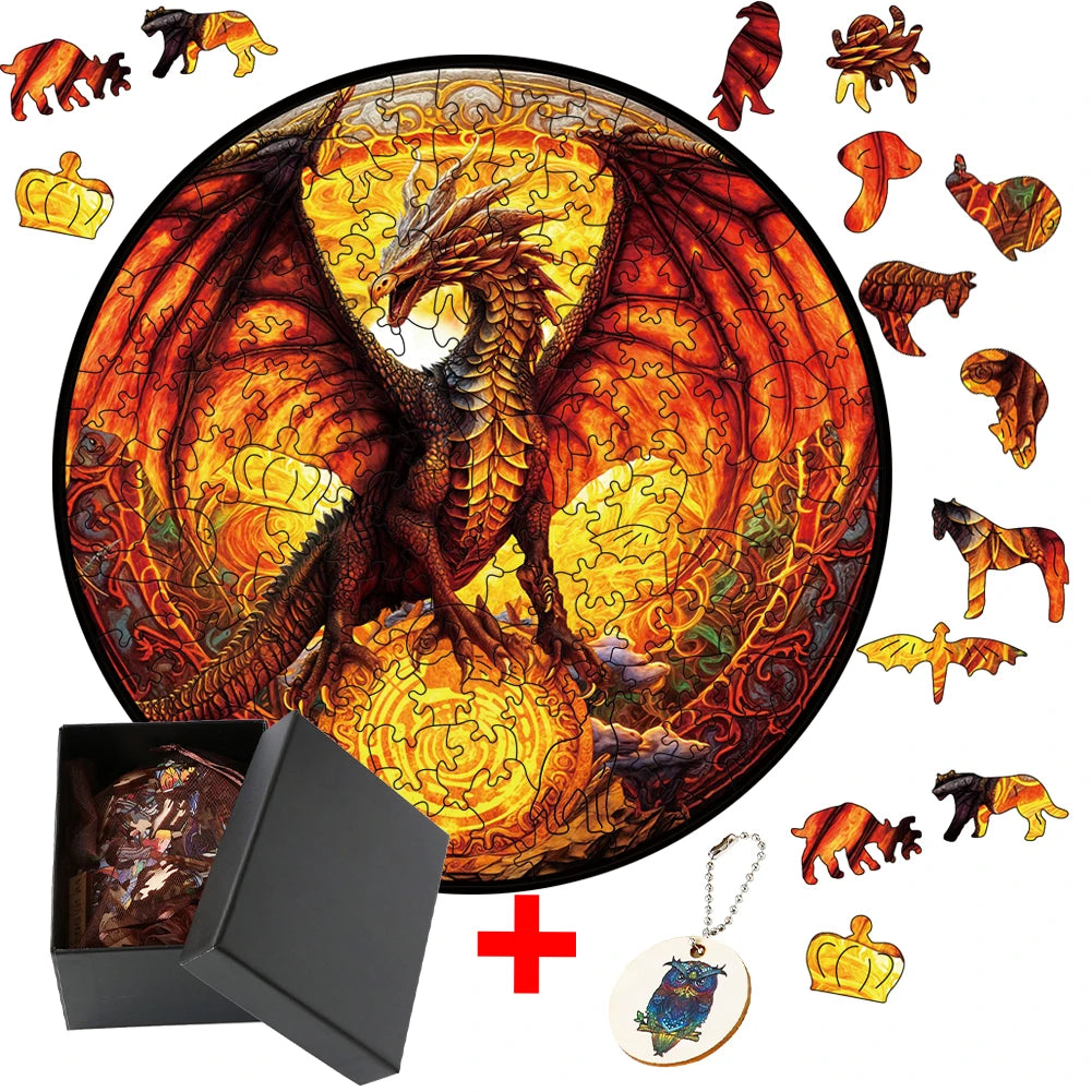 Wooden Fiery Dragon Jigsaw Puzzle 3D