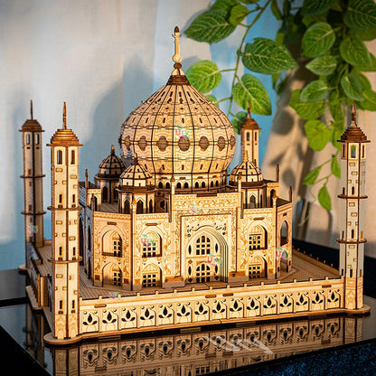 Castillo real de madera Taj Mahal de la casa del rompecabezas 3D con la asamblea ligera 