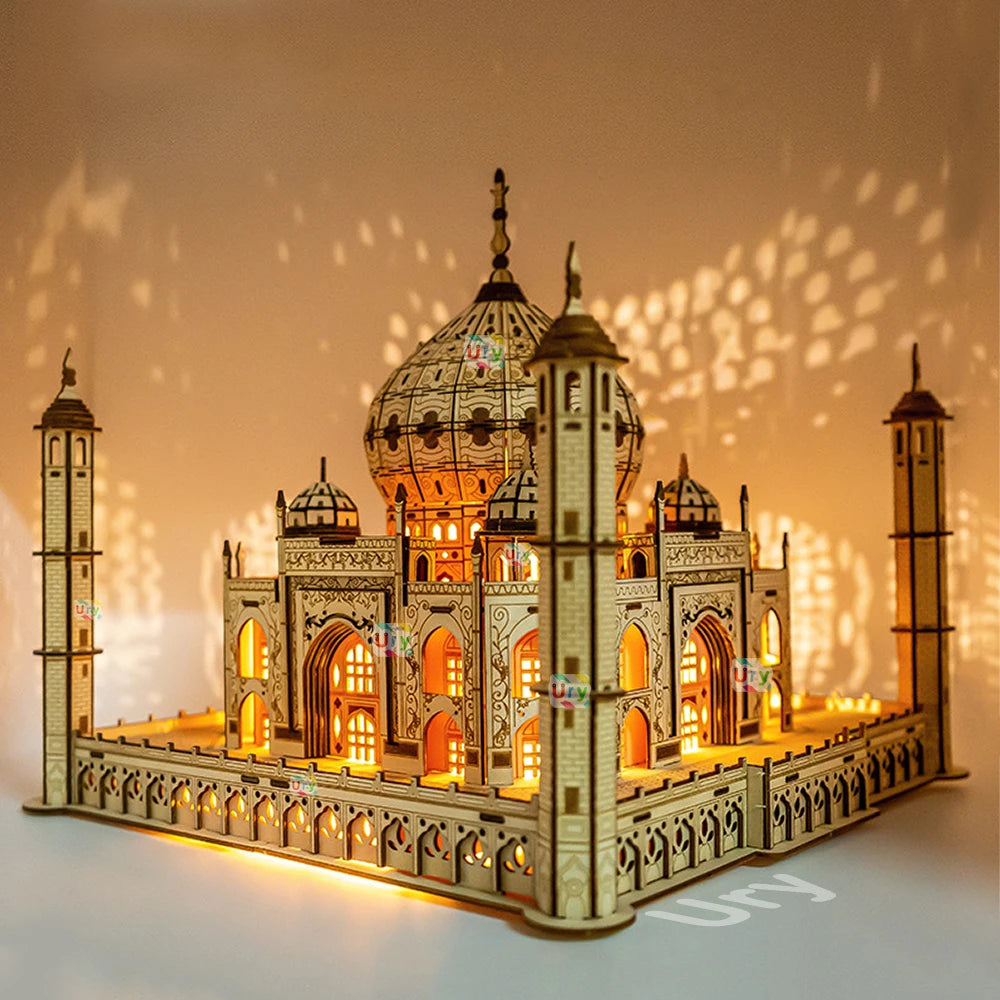 Castillo real de madera Taj Mahal de la casa del rompecabezas 3D con la asamblea ligera 