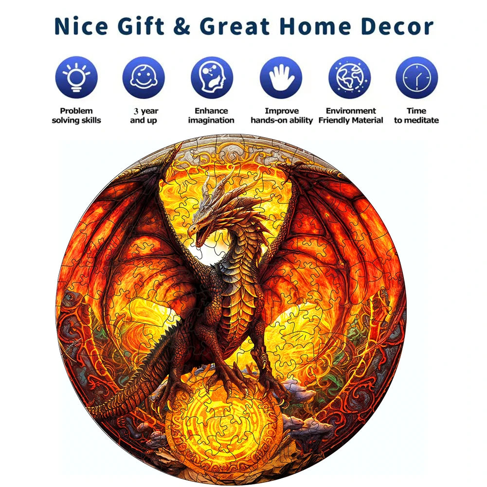 Wooden Fiery Dragon Jigsaw Puzzle 3D