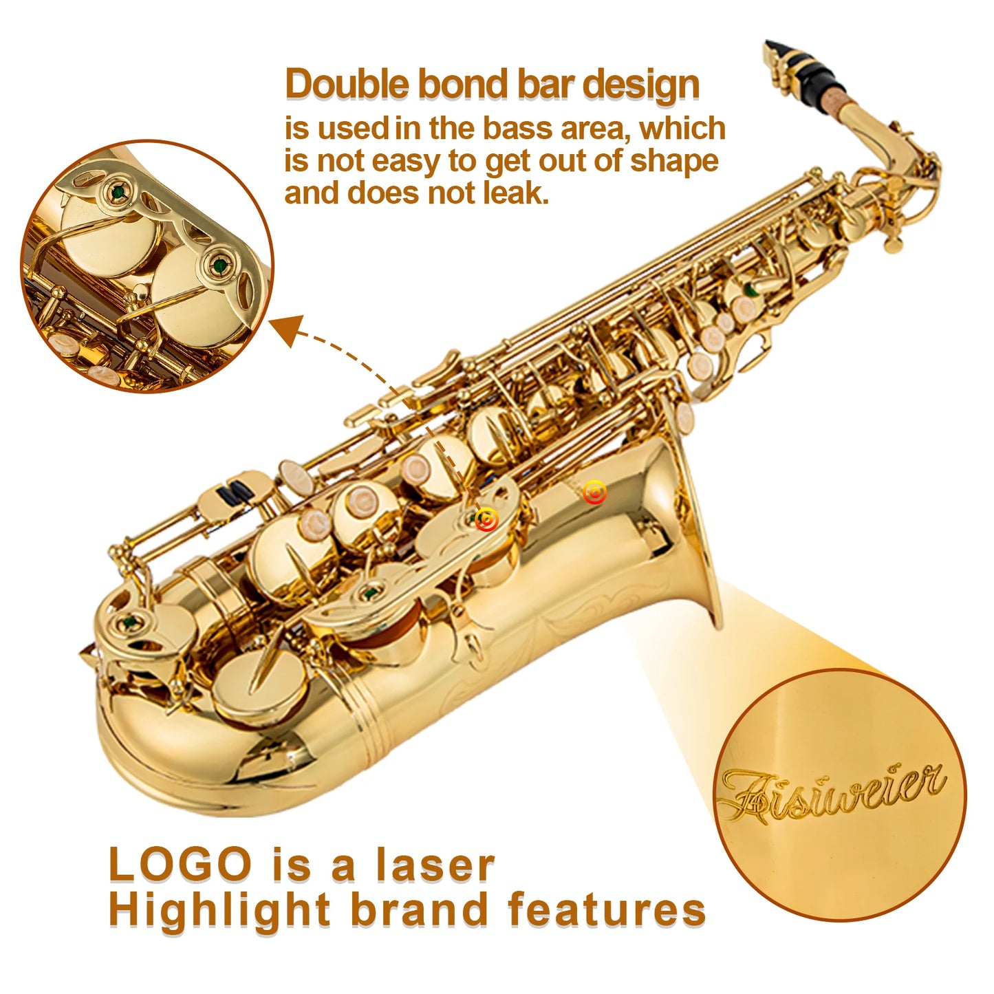 Saxofón Alto Eb de alta calidad, instrumento Musical dorado lacado de latón con estuche