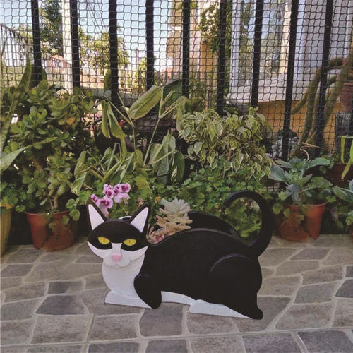 Caja de flores para gatos con decoración de jardín